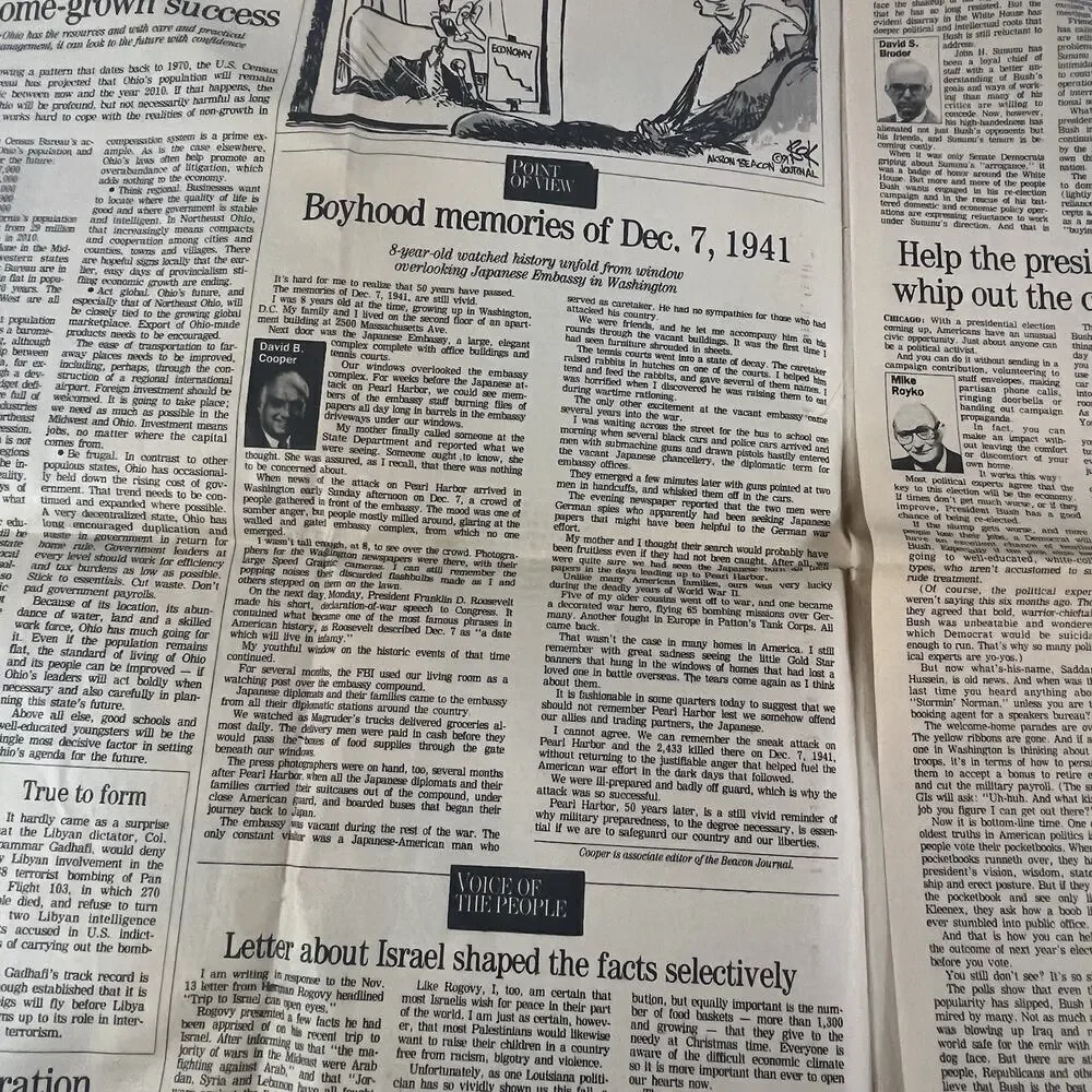 Vintage Akron Beacon Journal Newspaper Dec 1 1991/Dec 7 1941 Pearl Harbor Infamy